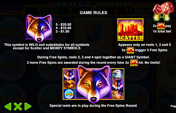 Wolf Gold Slot Paytable